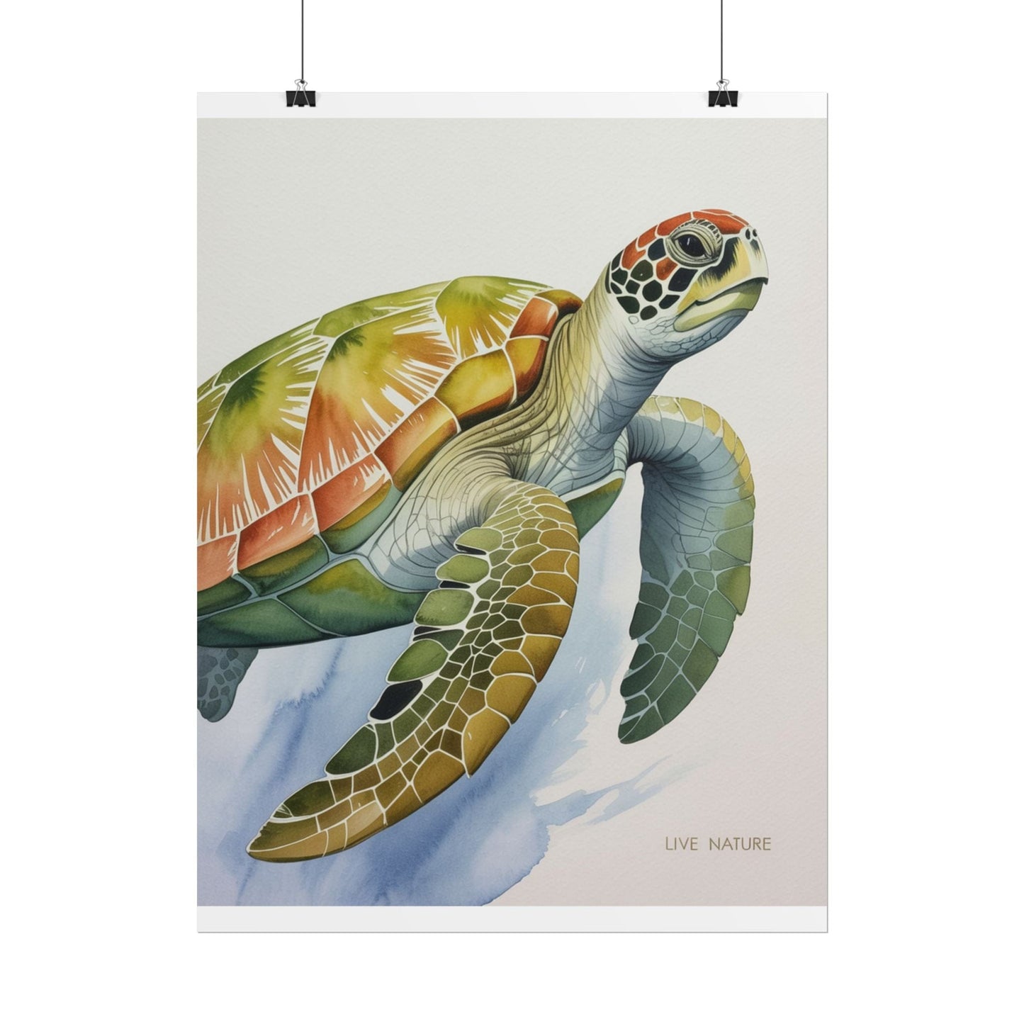Sea Turtle Watercolor Art Print 'Live Nature' Design