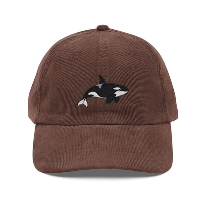 Orca Embroidered Navy Corduroy Baseball Cap