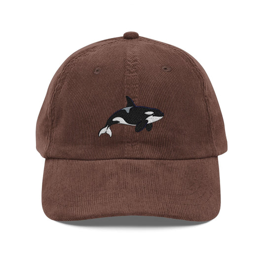 Orca Embroidered Navy Corduroy Baseball Cap