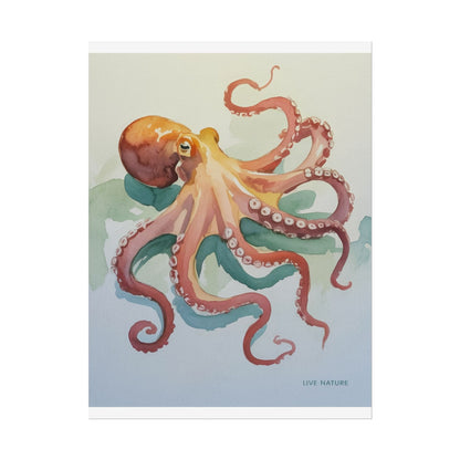 Watercolor Octopus Live Nature Art Print Poster