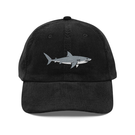 Great White Shark Embroidered Navy Corduroy Cap