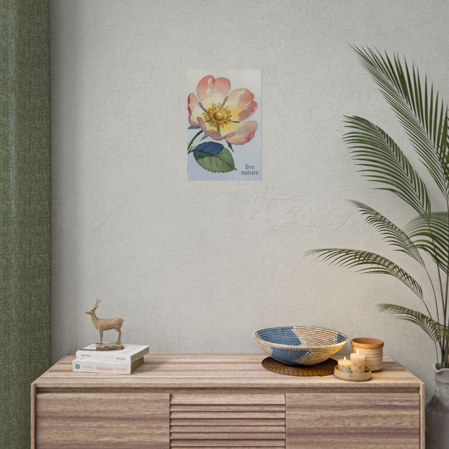 Wild Prairie Rose Watercolor Print with 'Live Nature' Text