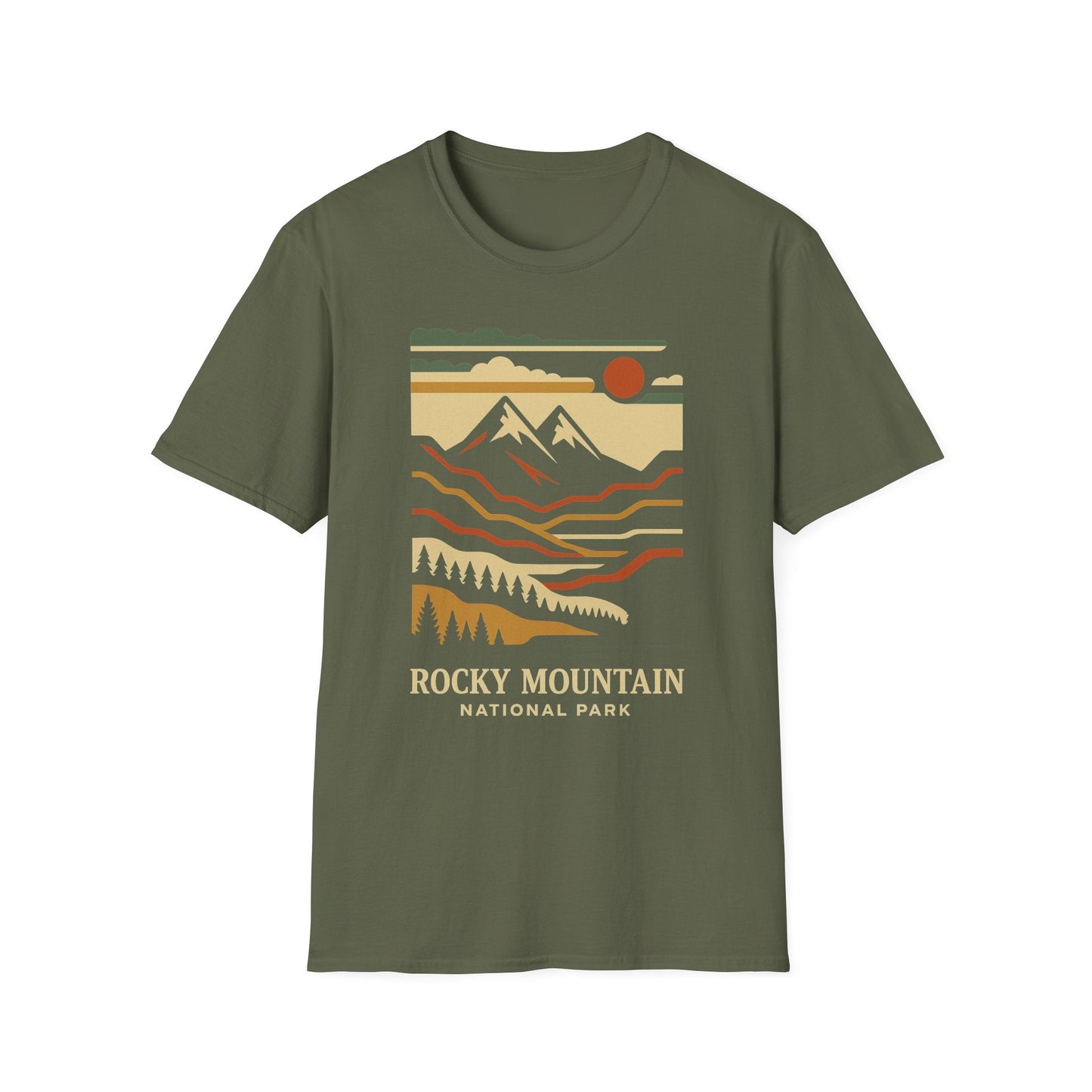 Unisex Softstyle T-Shirt - rocky mountain (Front Only) - Unisex Softstyle T-Shirt