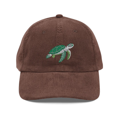 Sea Turtle Embroidered Black Corduroy Cap