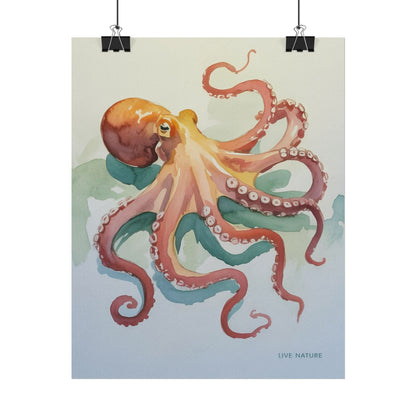 Watercolor Octopus Live Nature Art Print Poster