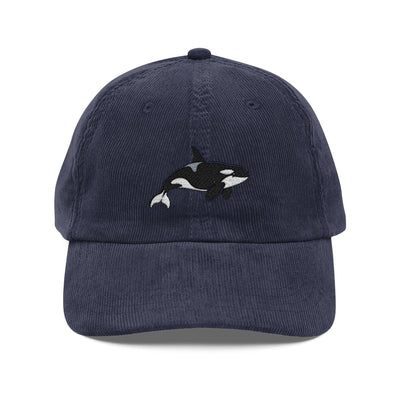Orca Embroidered Navy Corduroy Baseball Cap