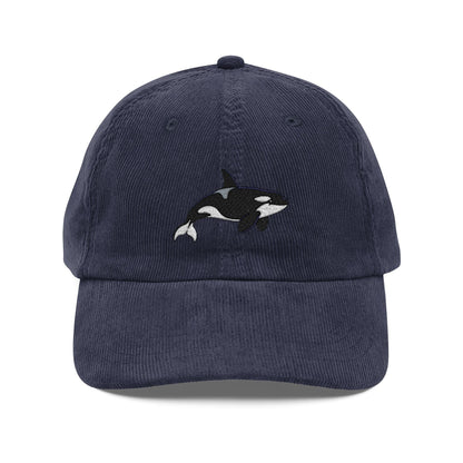 Orca Embroidered Navy Corduroy Baseball Cap
