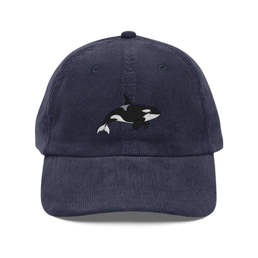 Orca Embroidered Navy Corduroy Baseball Cap