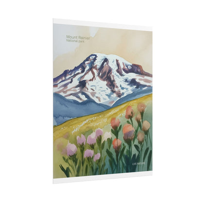 Mount Rainier Wildflowers Watercolor Poster Print