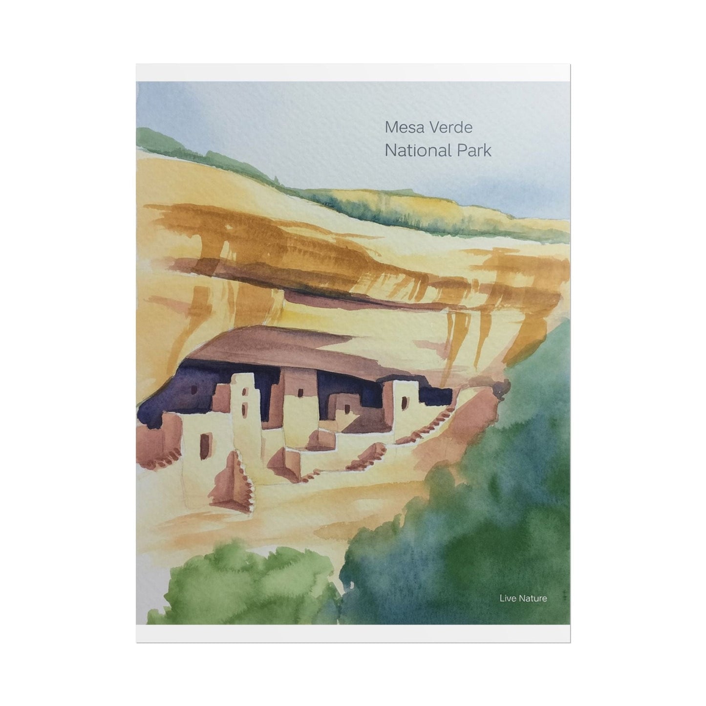 Mesa Verde National Park Cliff Dwellings Watercolor Poster
