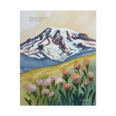 Mount Rainier Wildflowers Watercolor Poster Print