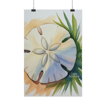 Sand Dollar Watercolor Print with 'Live Nature' Text
