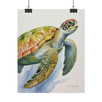 Sea Turtle Watercolor Art Print 'Live Nature' Design
