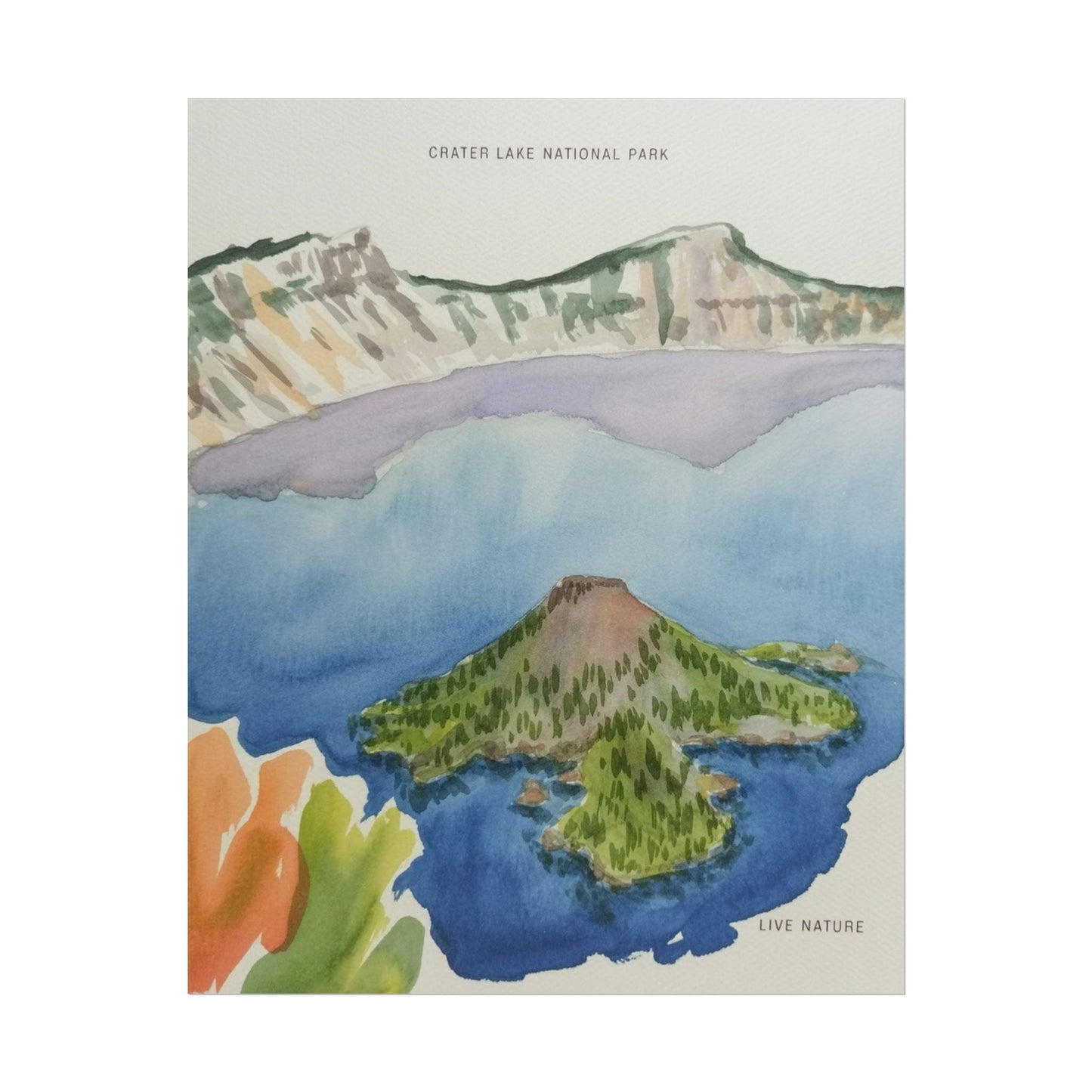 Crater Lake National Park Watercolor Art Print