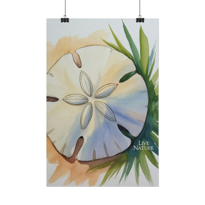 Sand Dollar Watercolor Print with 'Live Nature' Text