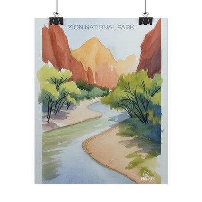 Zion National Park Watercolor Print - Serene River View