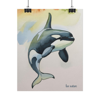 Orca Watercolor Art Print 'Live Nature' Matte Finish