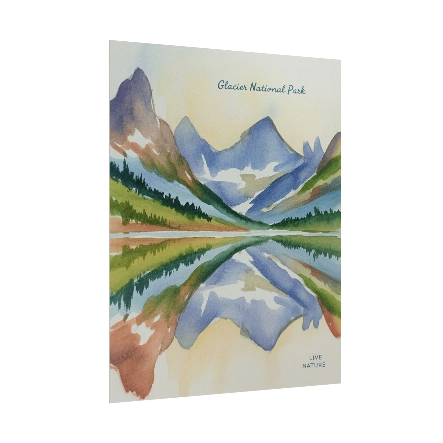 Glacier National Park Watercolor Reflection Poster