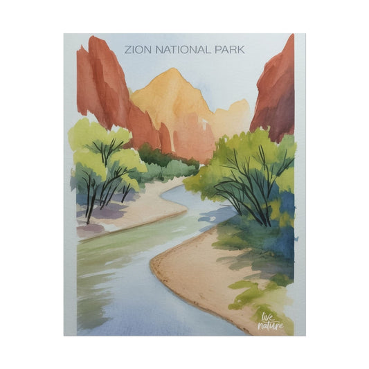 Zion National Park Watercolor Print - Serene River View