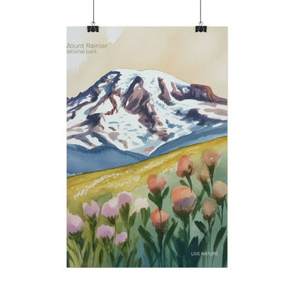 Mount Rainier Wildflowers Watercolor Poster Print