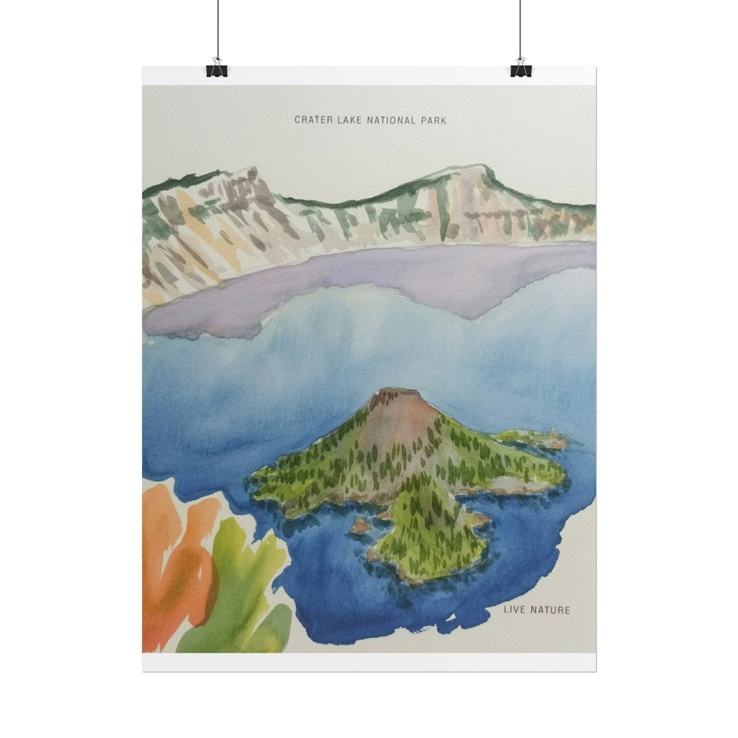Crater Lake National Park Watercolor Art Print