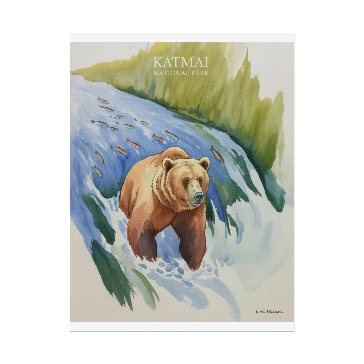Katmai National Park Bear Watercolor Art Print