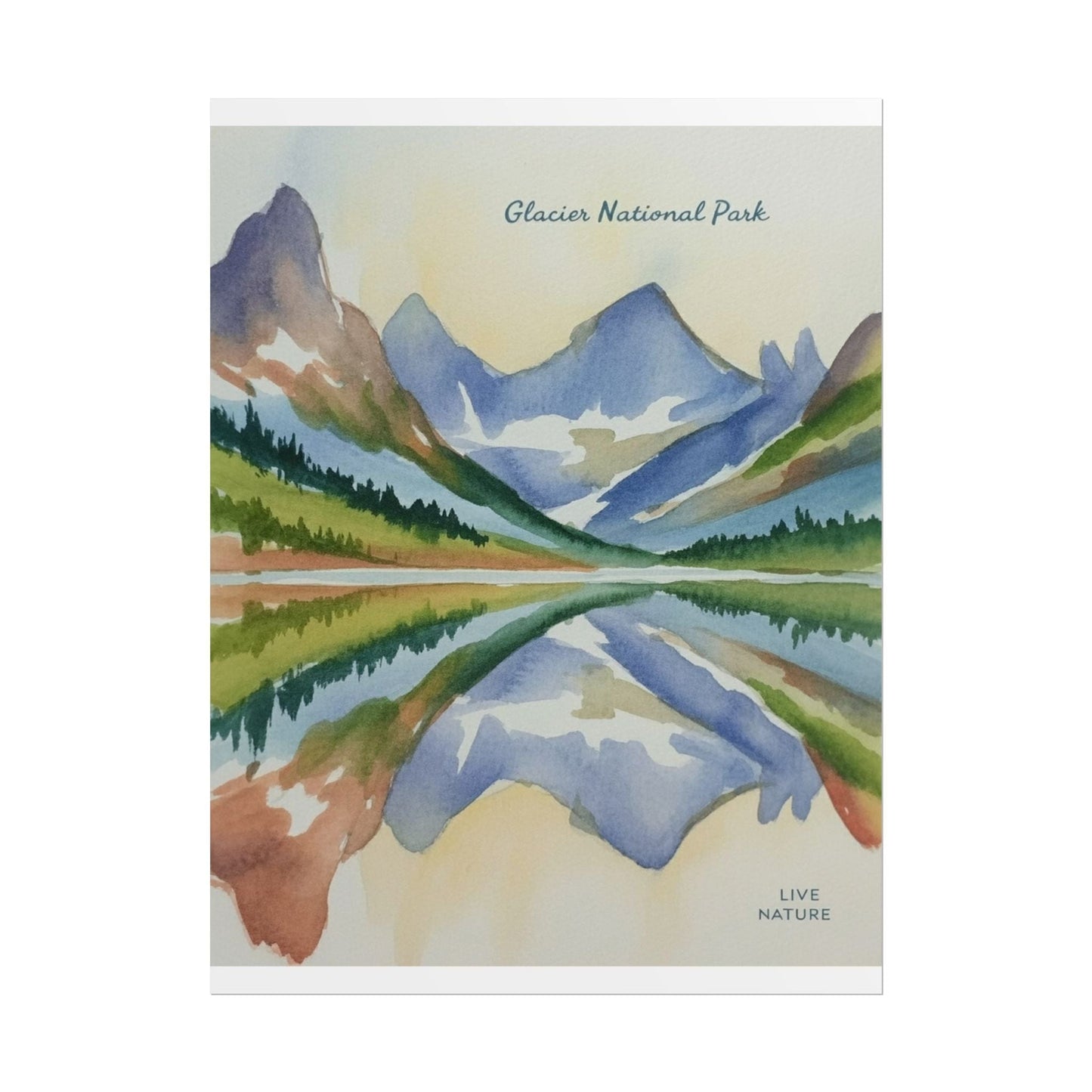 Glacier National Park Watercolor Reflection Poster