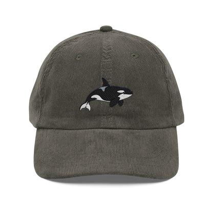 Orca Embroidered Navy Corduroy Baseball Cap