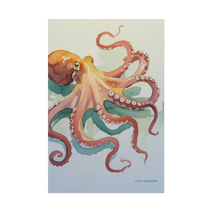 Watercolor Octopus Live Nature Art Print Poster