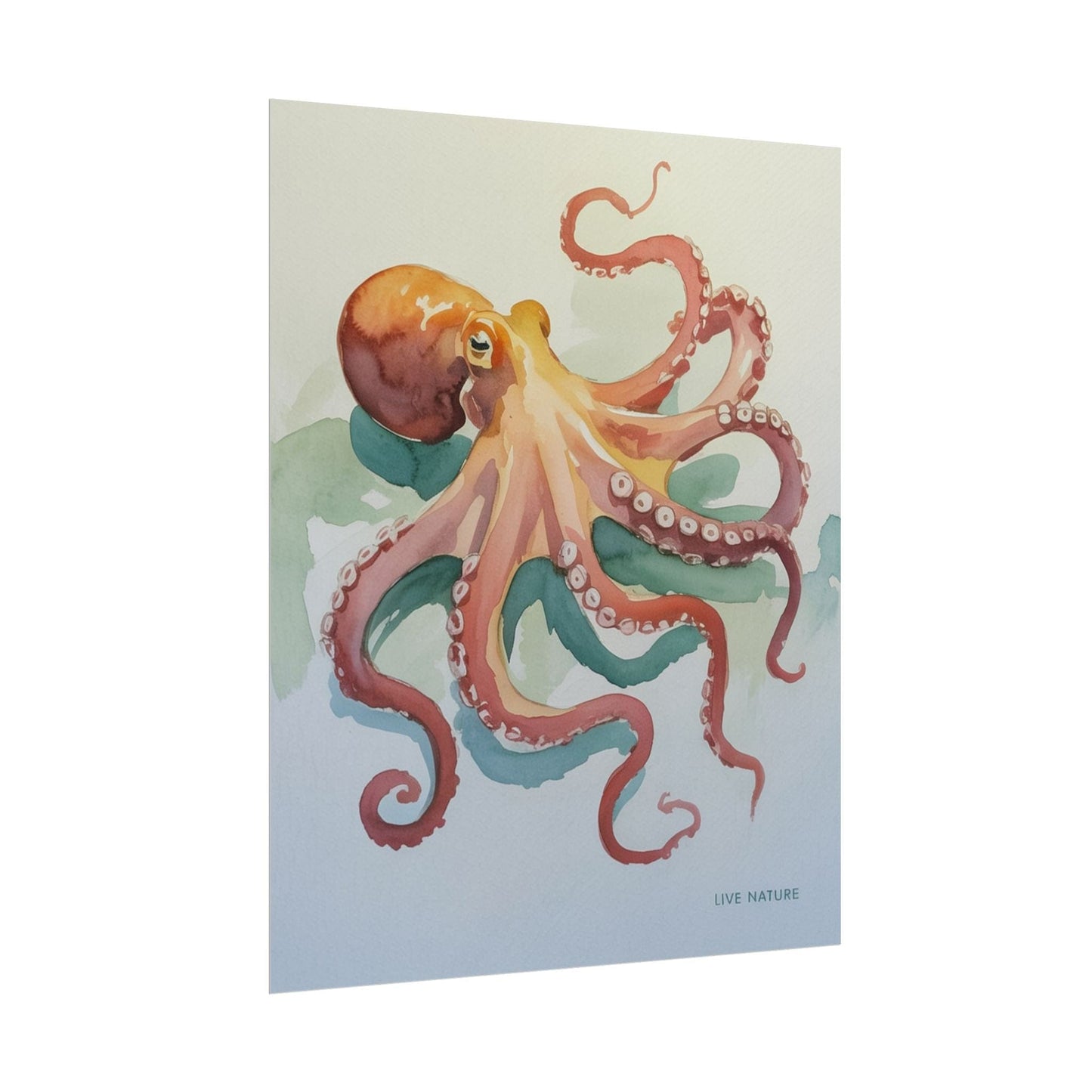 Watercolor Octopus Live Nature Art Print Poster