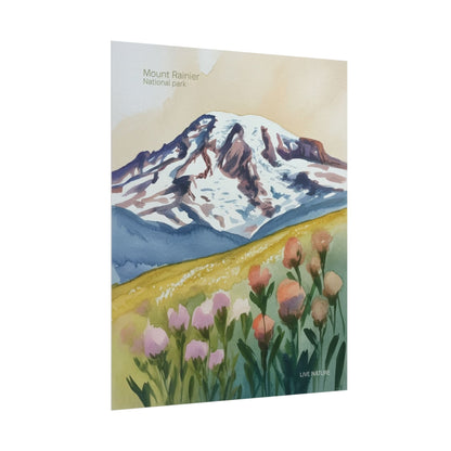Mount Rainier Wildflowers Watercolor Poster Print