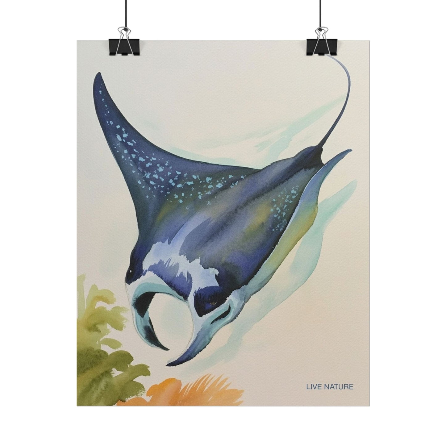 Manta Ray Watercolor Art Print 'Live Nature' Design