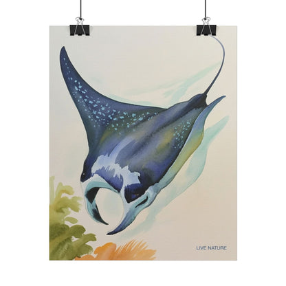 Manta Ray Watercolor Art Print 'Live Nature' Design