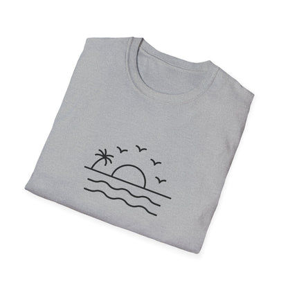 Unisex Softstyle T-Shirt - a-minimalist-line-art-design-of-a-sunset_B9LWPh1YTyuVDYFMKv29bA_oU-NM7WSQjKeT6U6zWky4w (Front Only) - Unisex Softstyle T-Shirt (Smart: Original on light)