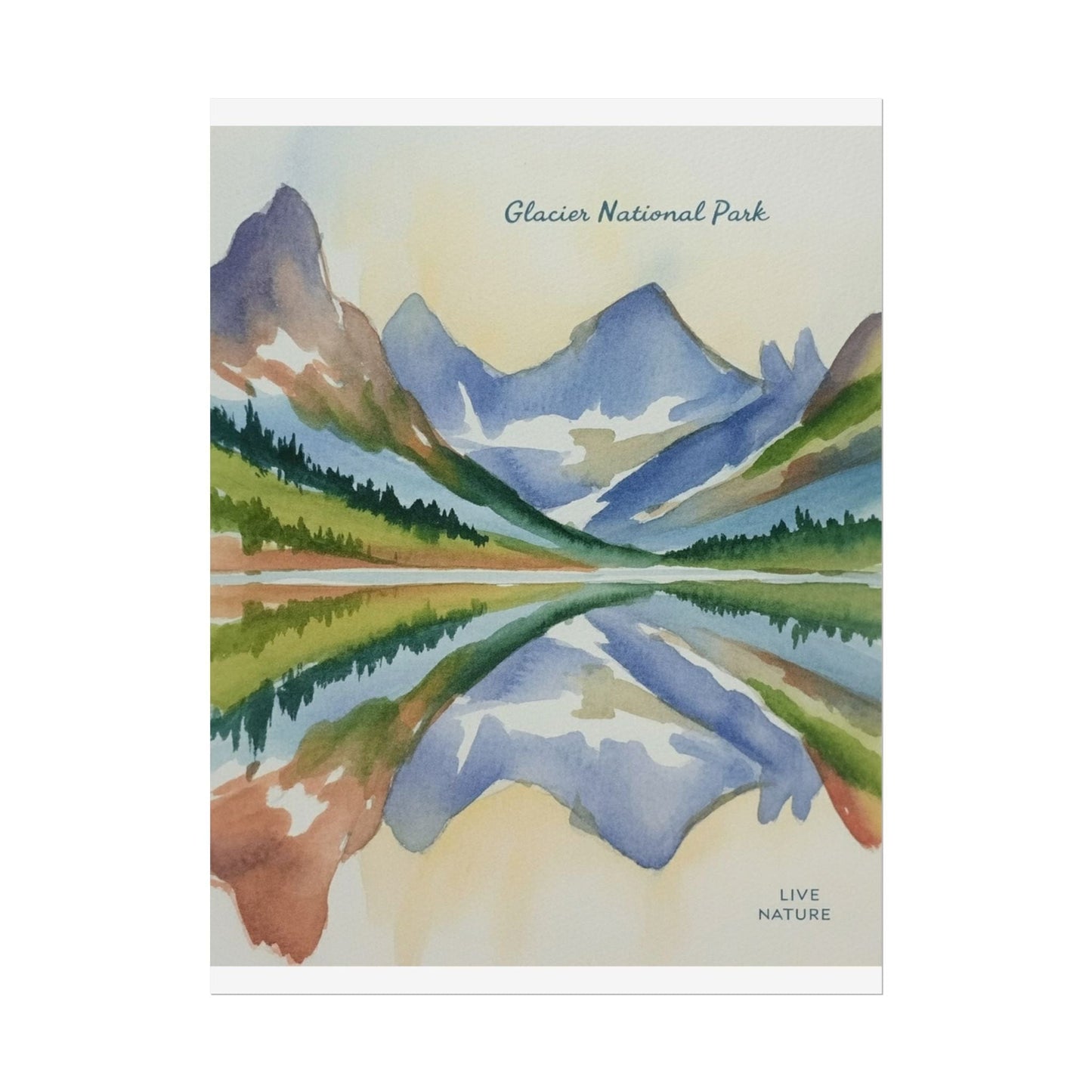 Glacier National Park Watercolor Reflection Poster