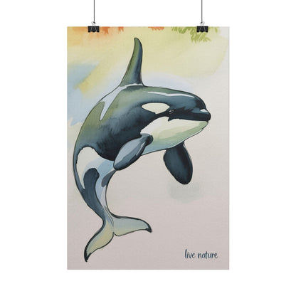 Orca Watercolor Art Print 'Live Nature' Matte Finish