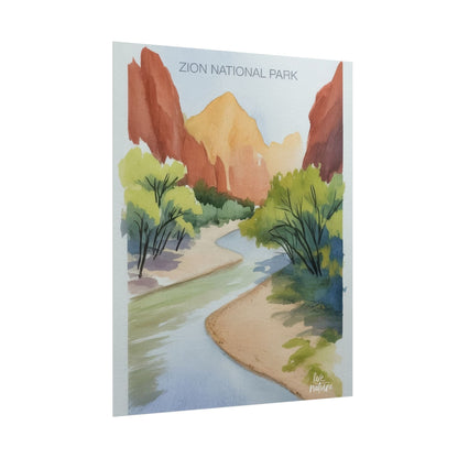 Zion National Park Watercolor Print - Serene River View