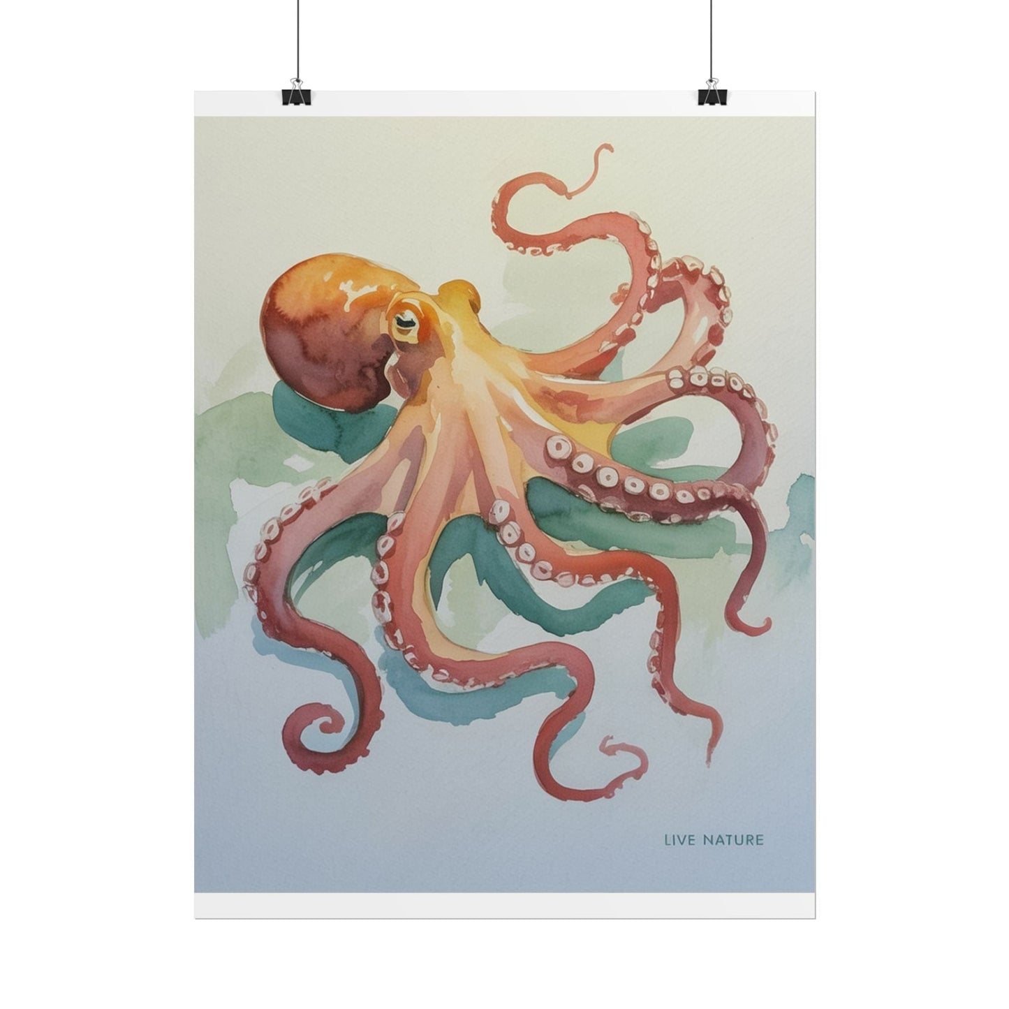 Watercolor Octopus Live Nature Art Print Poster