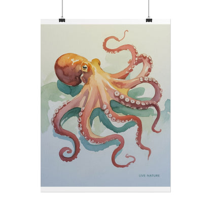 Watercolor Octopus Live Nature Art Print Poster