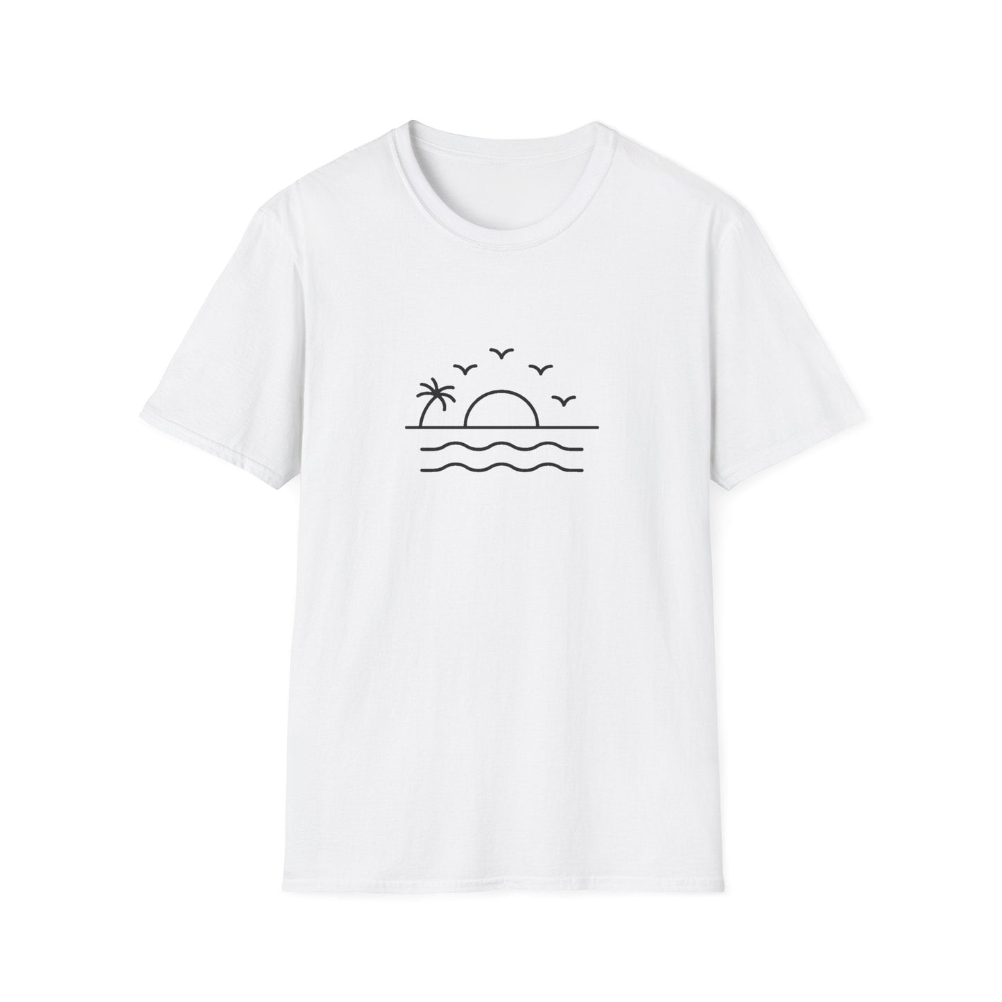 Unisex Softstyle T-Shirt - a-minimalist-line-art-design-of-a-sunset_B9LWPh1YTyuVDYFMKv29bA_oU-NM7WSQjKeT6U6zWky4w (Front Only) - Unisex Softstyle T-Shirt (Smart: Original on light)