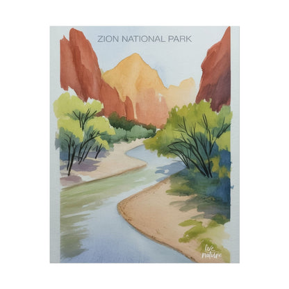 Zion National Park Watercolor Print - Serene River View