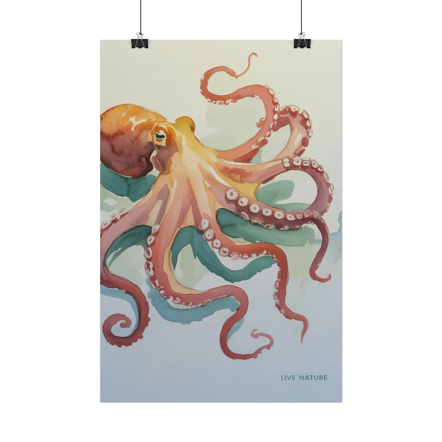 Watercolor Octopus Live Nature Art Print Poster