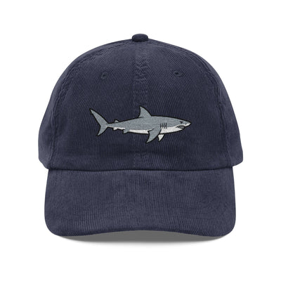 Great White Shark Embroidered Navy Corduroy Cap