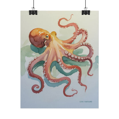 Watercolor Octopus Live Nature Art Print Poster