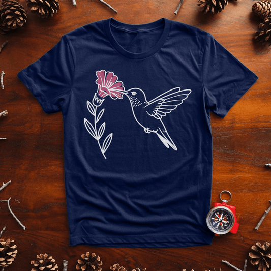 Hummingbird & Wildflower – Minimal Nature Line Art Tee
